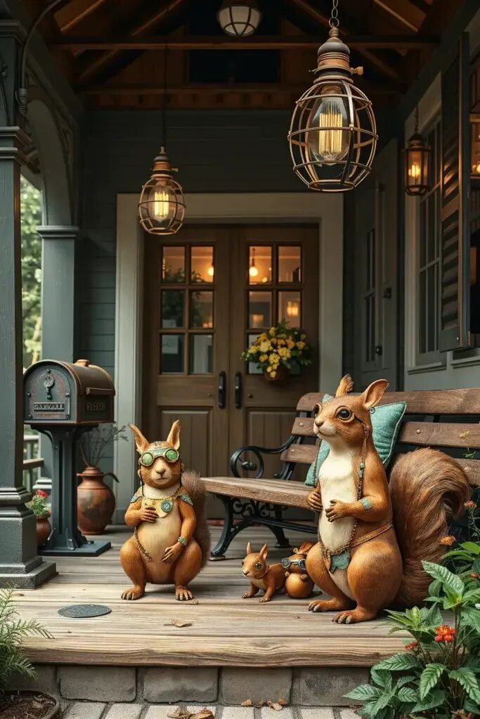 Steampunk Squirrels Wearing Acorn Helmets