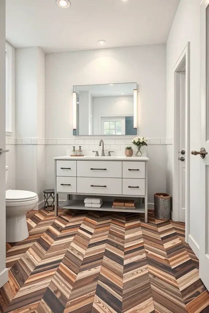 Chevron-Pattern Wood Tile Flooring Ideas - photo 2
