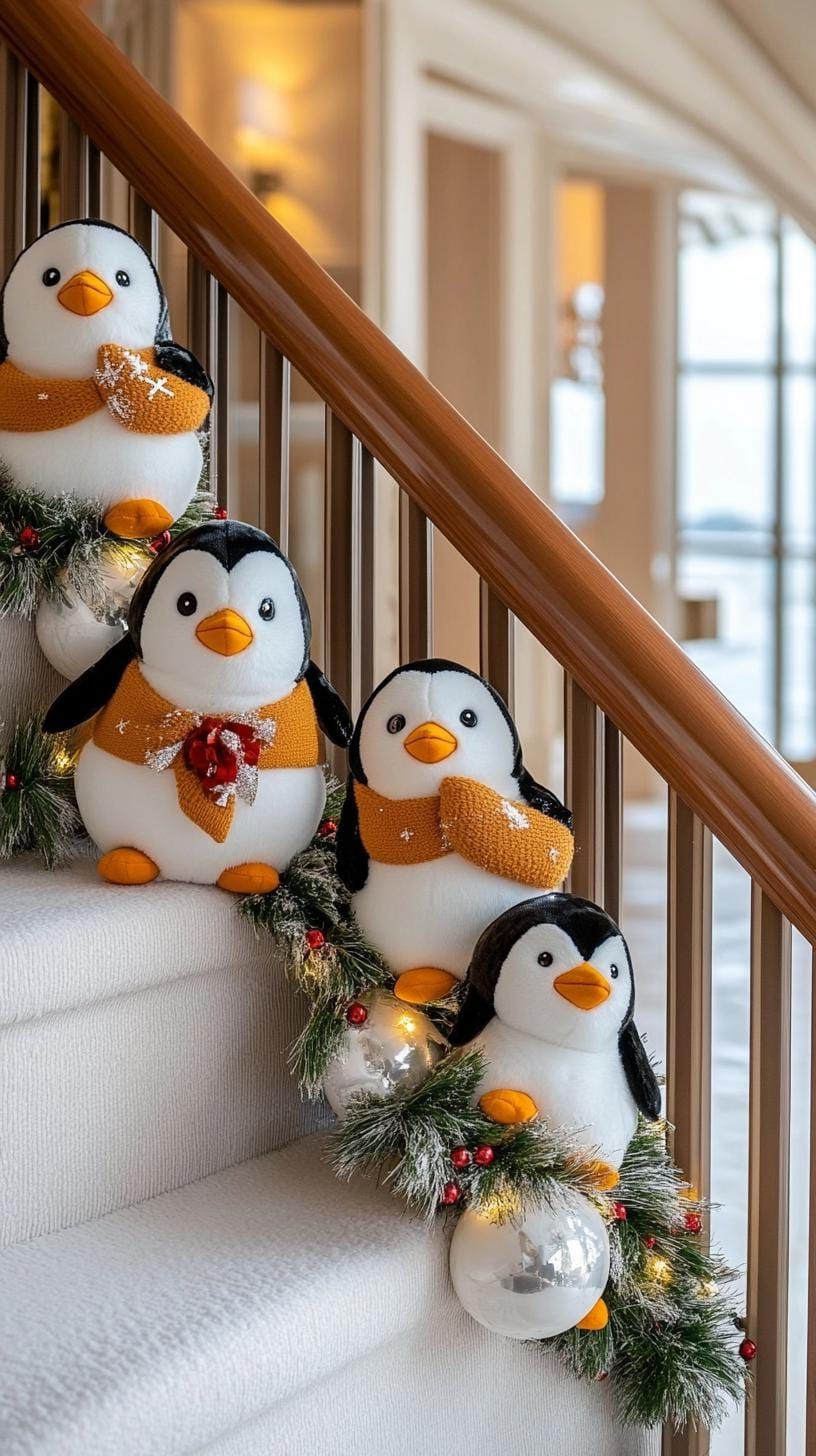 5. Penguin figures marching up a snow-dusted staircase - photo 2