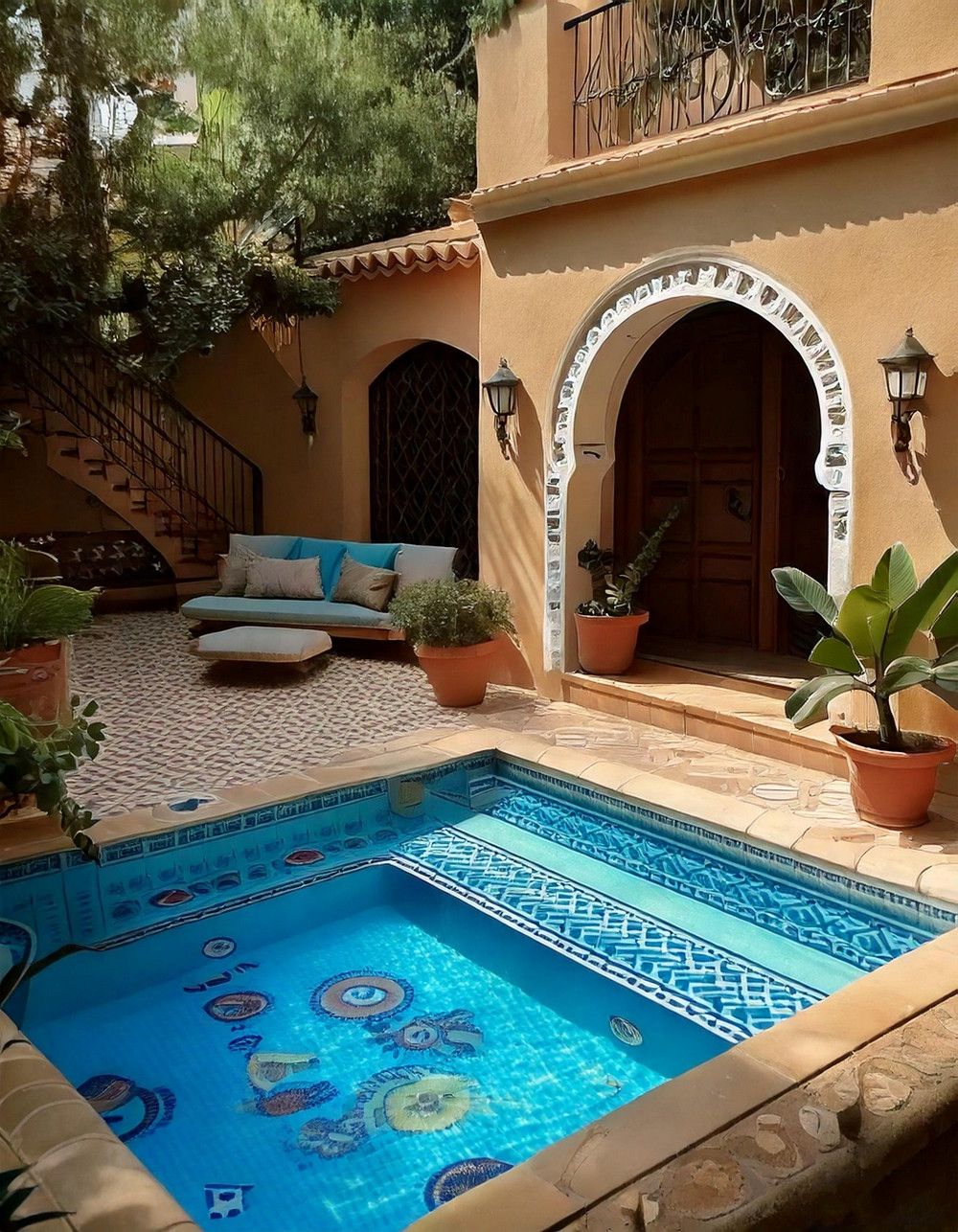 Mediterranean-Style Backyard Pool Retreat
