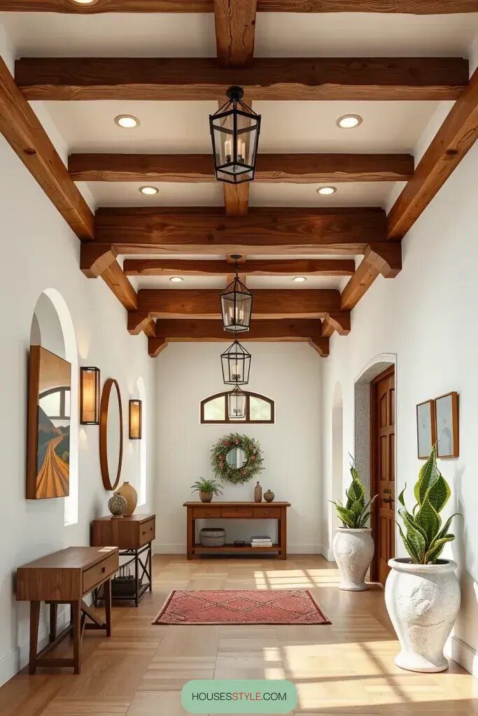 Why Exposed Beams Work in Rustic Hallways