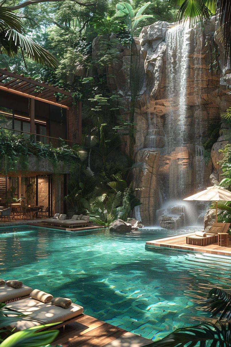 4. Tropical Stone Waterfall Pool Design - photo 2