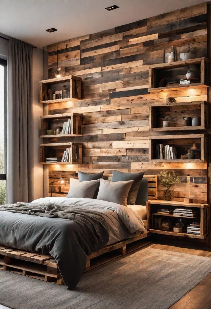 31. Pallet Wall with Built-In Shelves