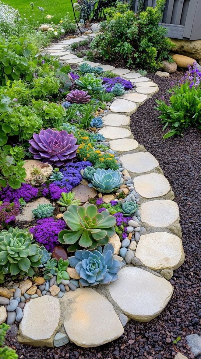 1. Spiral Pebble Path Lined with Succulents - photo 4