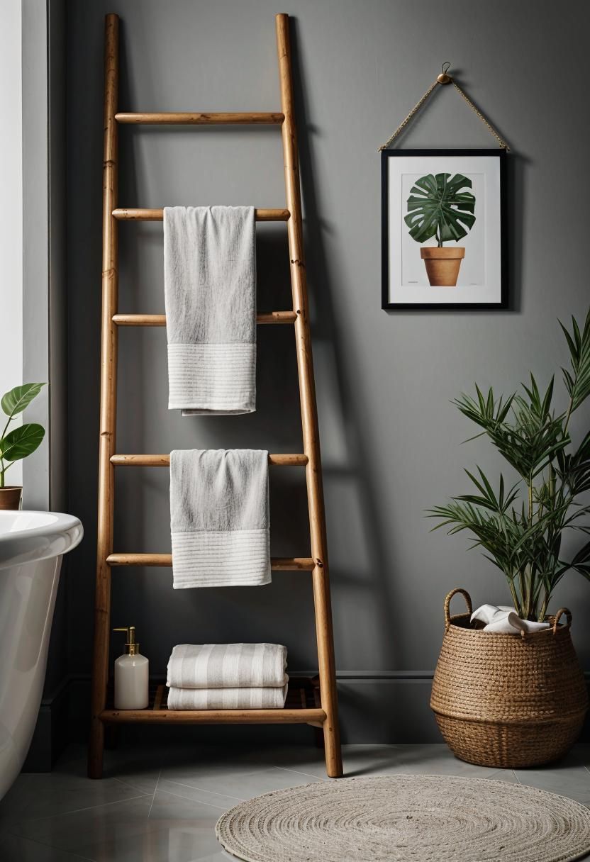 14. Bamboo Towel Ladder Styling Ideas
