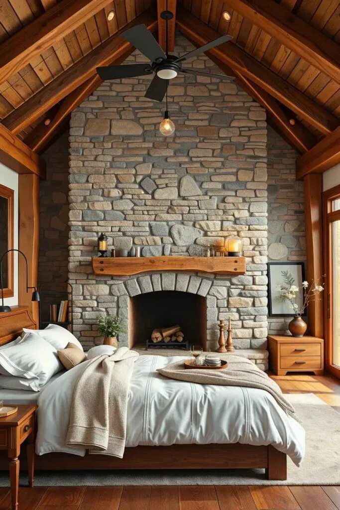 Stone and Brick Accents for Bedroom Charm