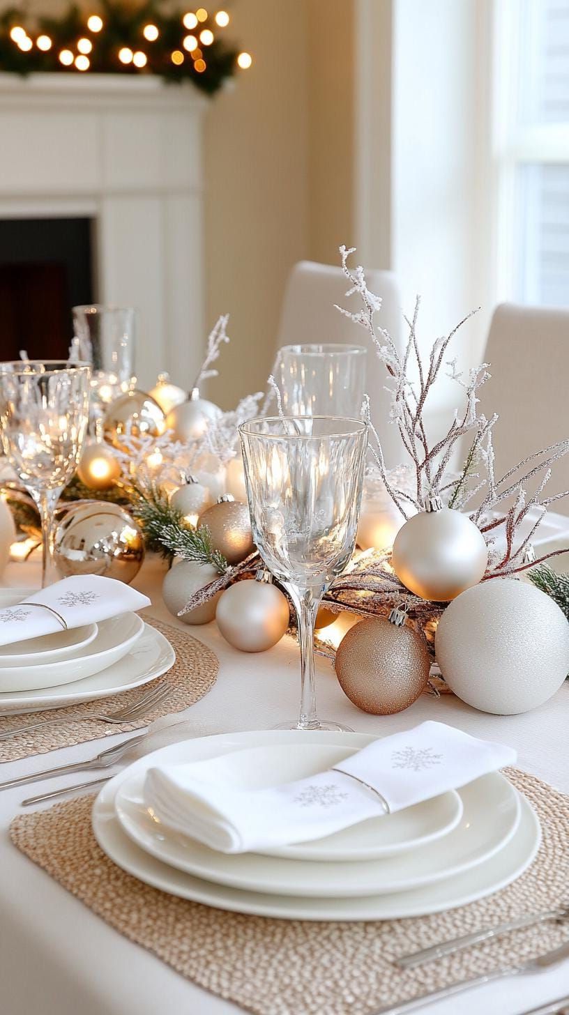 12. Winter Wonderland Table with Twinkling Fairy Lights