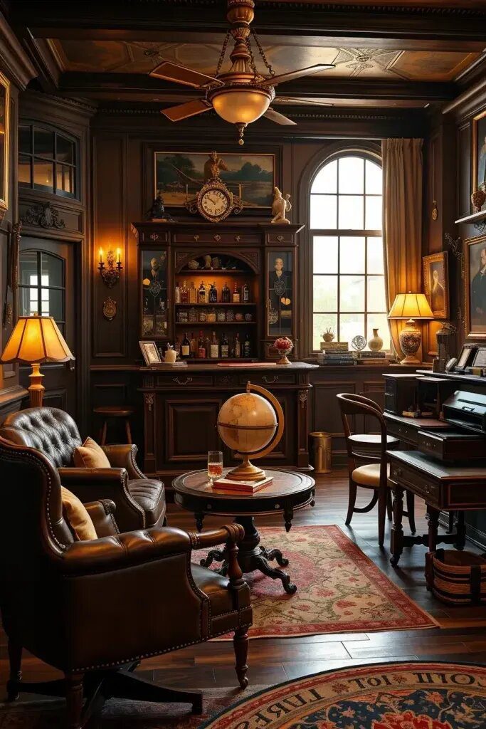 Rich Wood Tones and Vintage Accents for Coziness