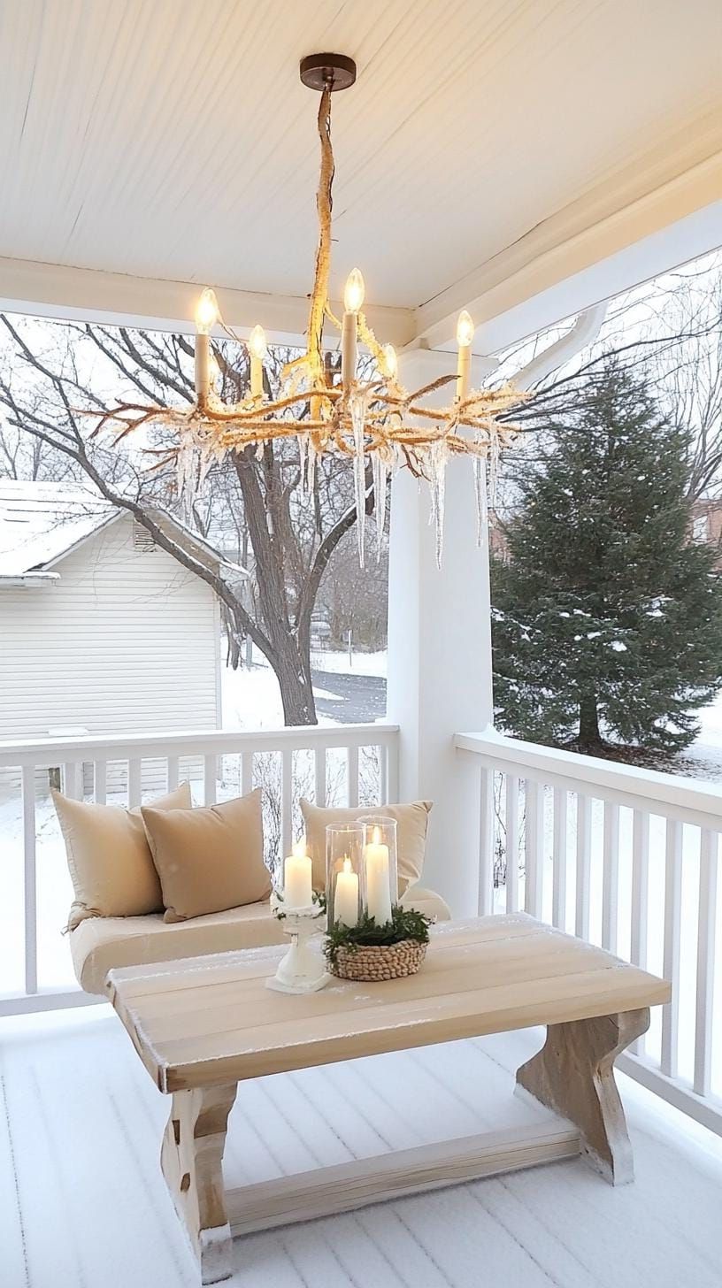 5. DIY Branch Ice Chandelier Featuring Twinkly LED Lights
