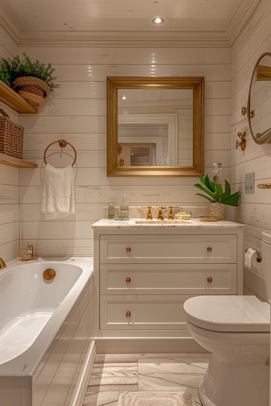 11. Gold Accent Bathroom with Shiplap