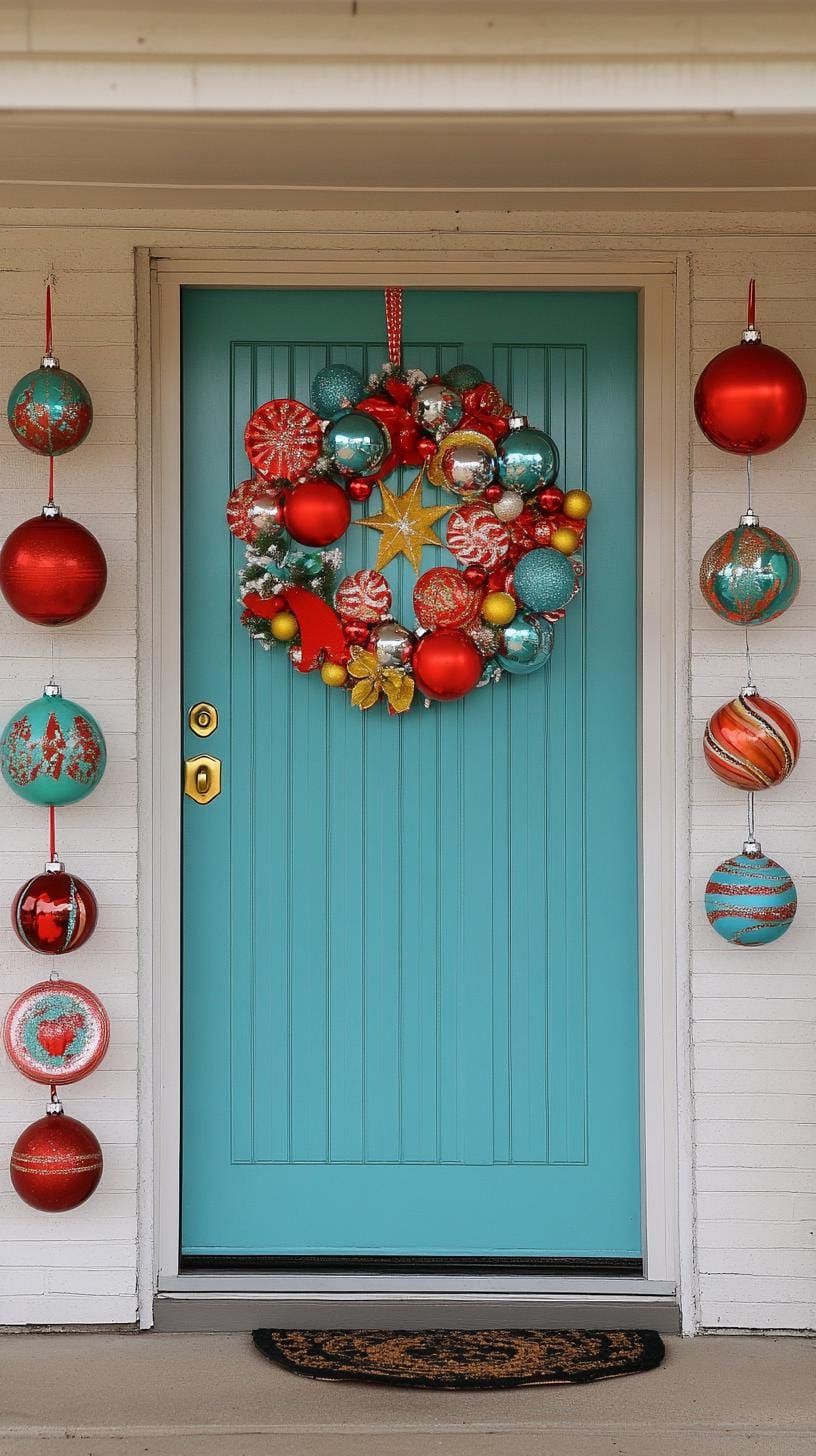19. Oversized vintage ornament art on aqua door frame - photo 2