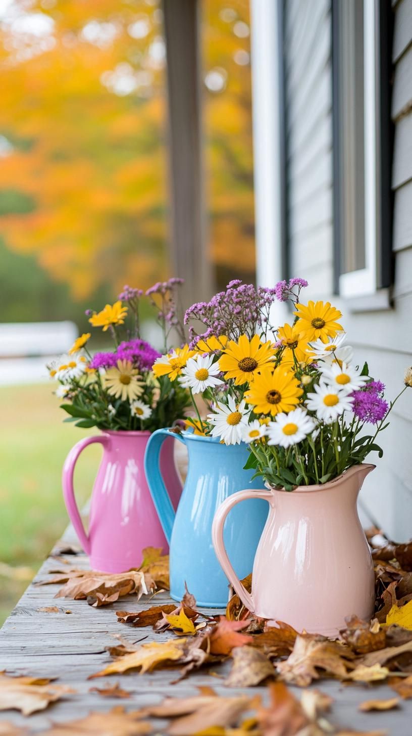6. Fill Enamelware Jugs With Fresh Garden Flowers