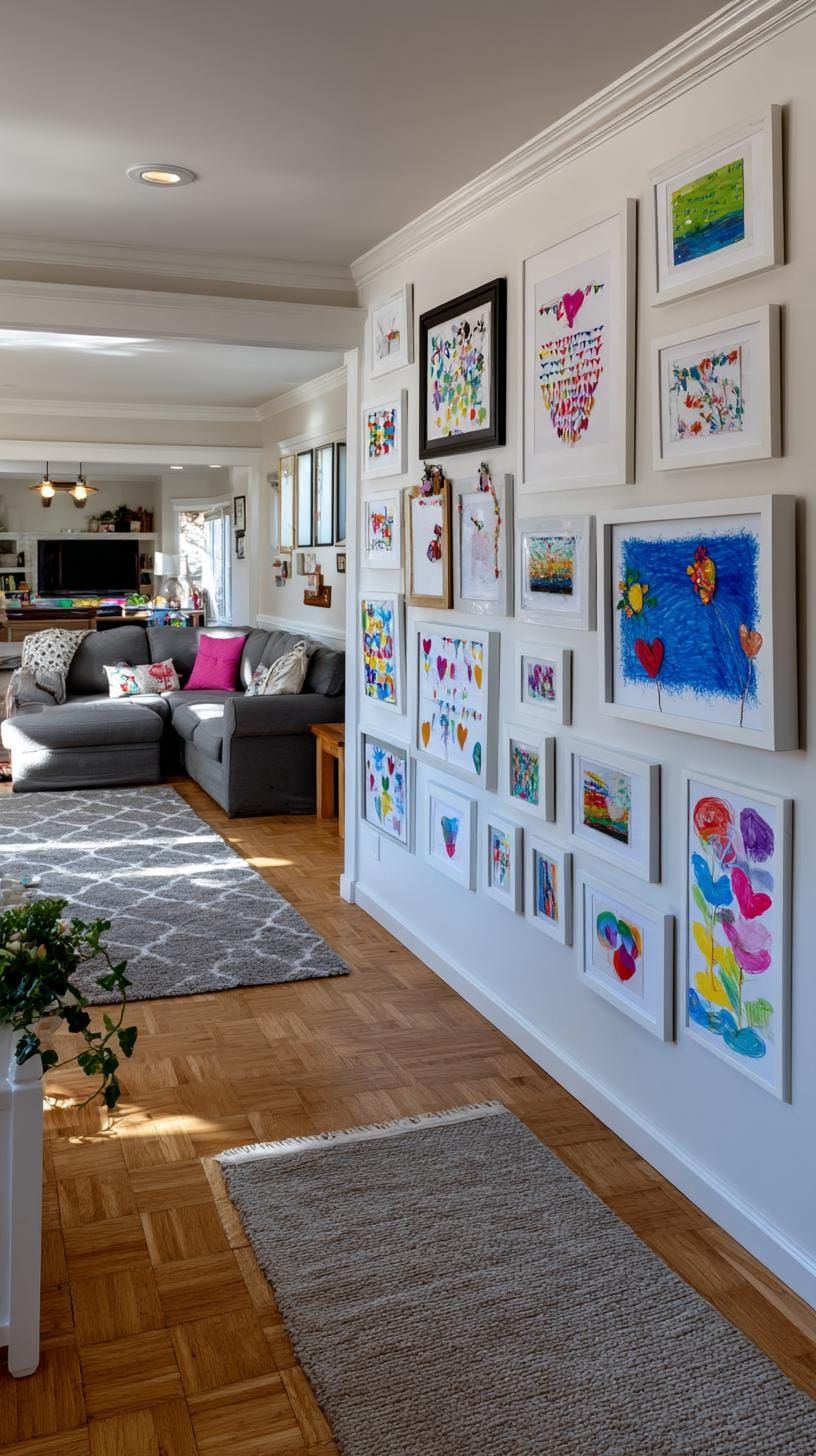 29. Playful Display of Kids' Drawings and Art