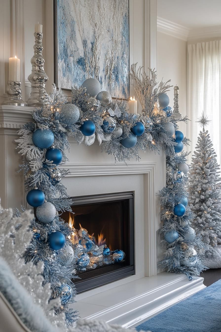 10. Blue Christmas Mantelpiece Styling - photo 2