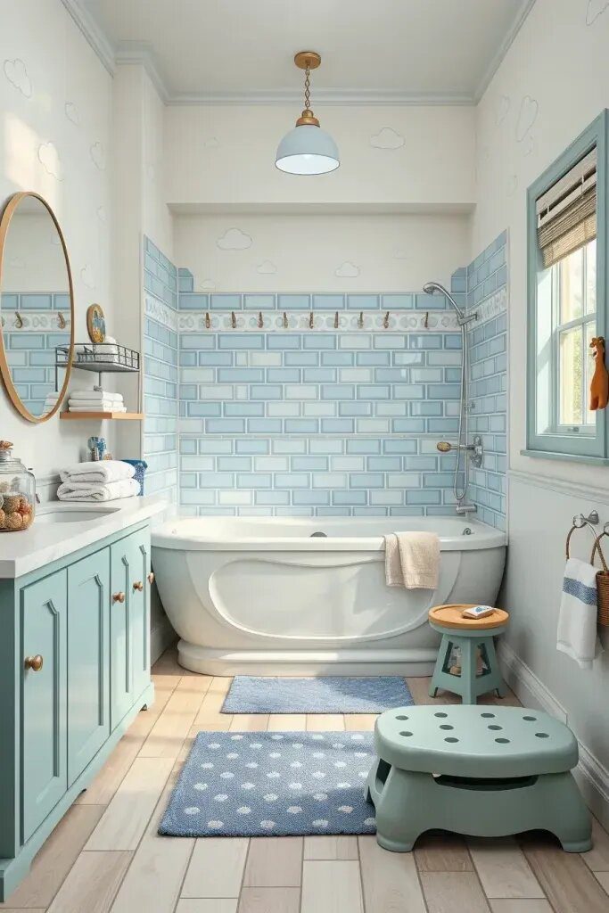 Playful Kids' Bathrooms In Sage And Blue