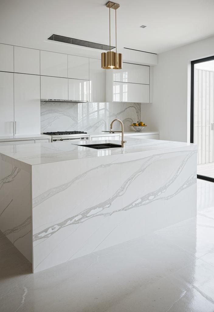 3. Seamless Waterfall Countertops in Kitchens