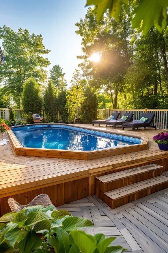 Cozy Above Ground Pool Deck for Relaxing