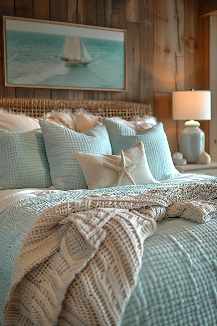 5. Aqua and Sand-Colored Bedding - photo 2