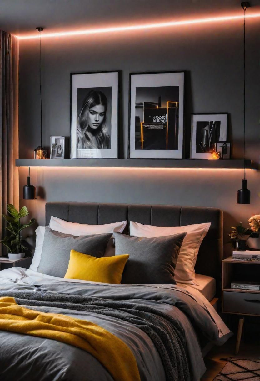 40. Neon Accents in a Grey Teen Bedroom