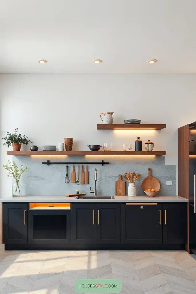 Add a touch of style with floating shelves – for a clutter-free, airy feel!