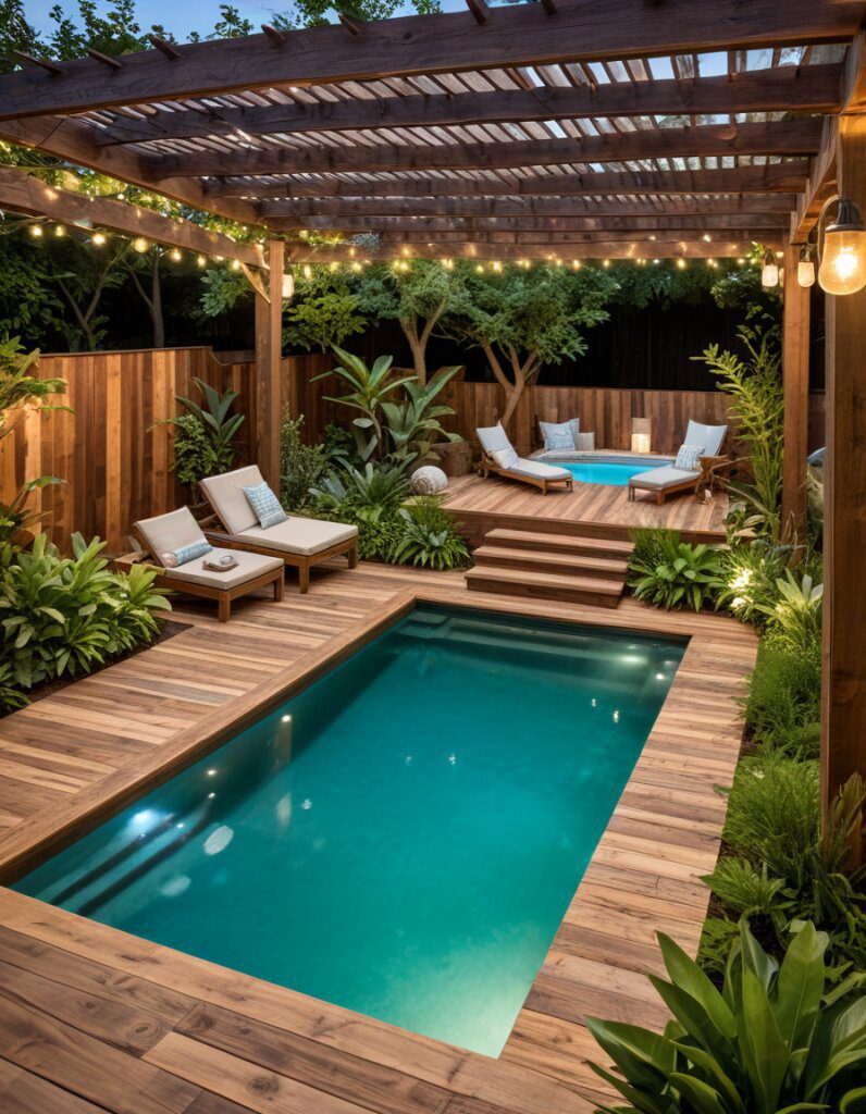 Natural Wood Accents for a Poolside Oasis