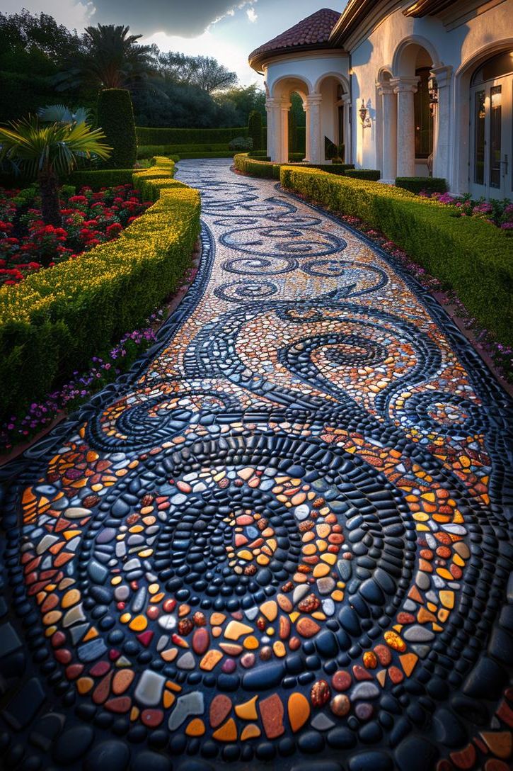 3. Bold Mosaic Paver Patio Ideas
