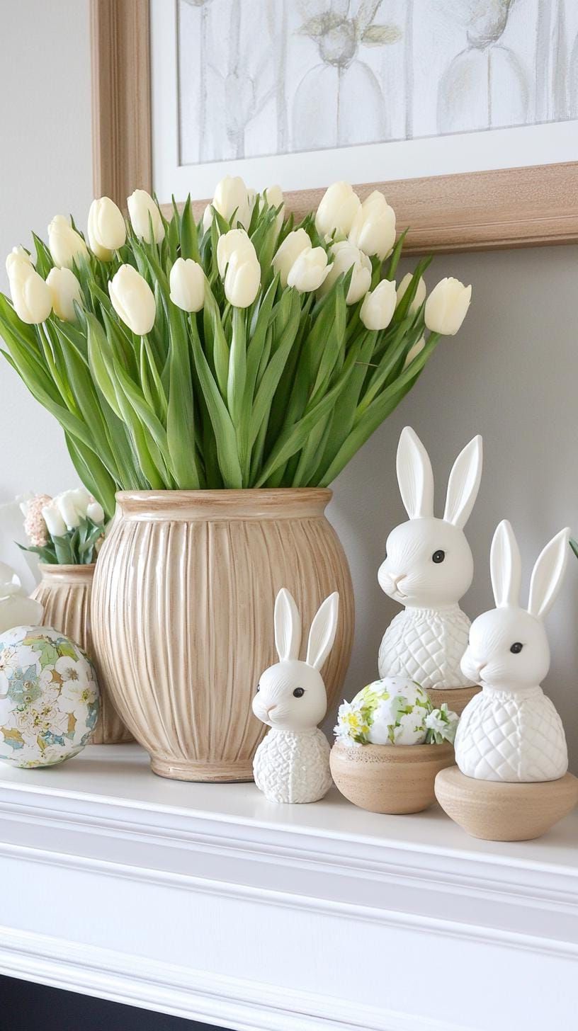 3. Neutral-Toned Easter Mantel With Bunny Figurines - photo 2