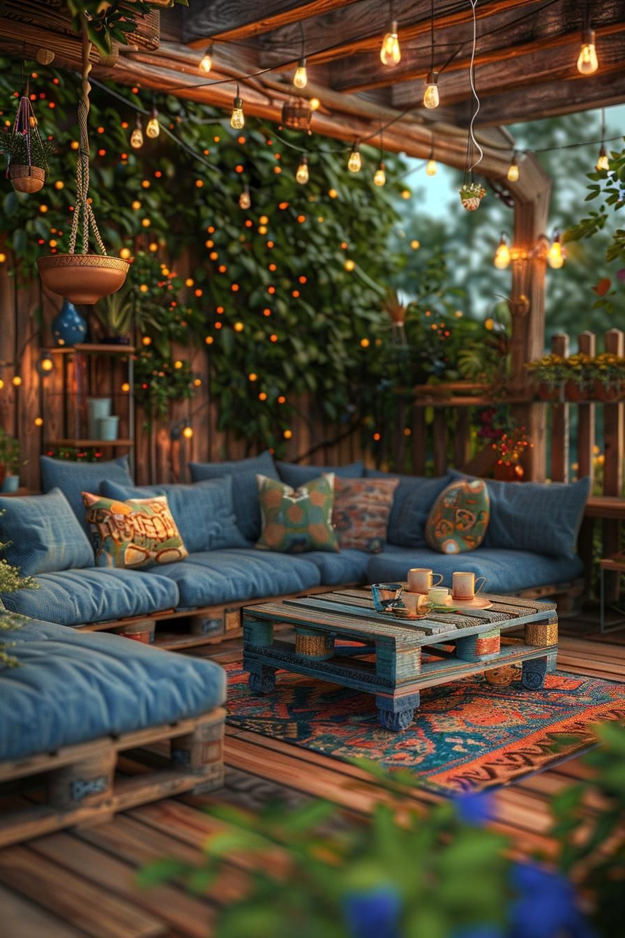 15. Colorful Cushions on a Pallet Deck