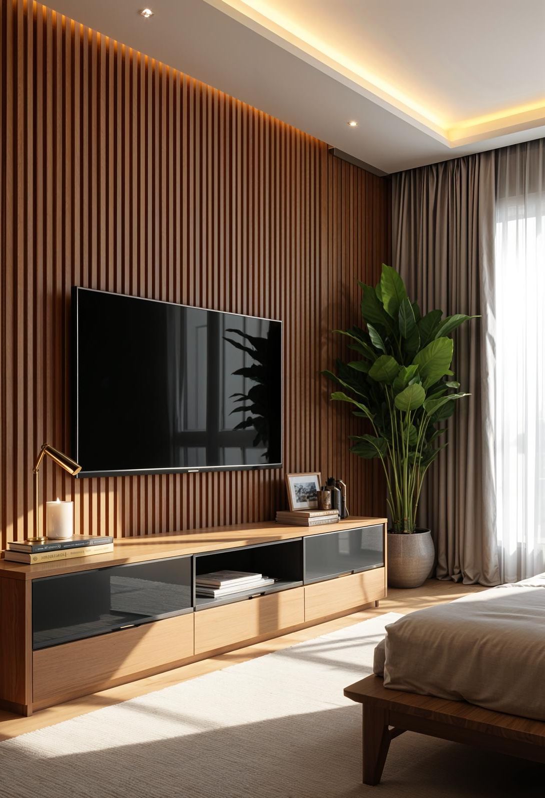 1. Wood Slat TV Wall Decor - photo 2