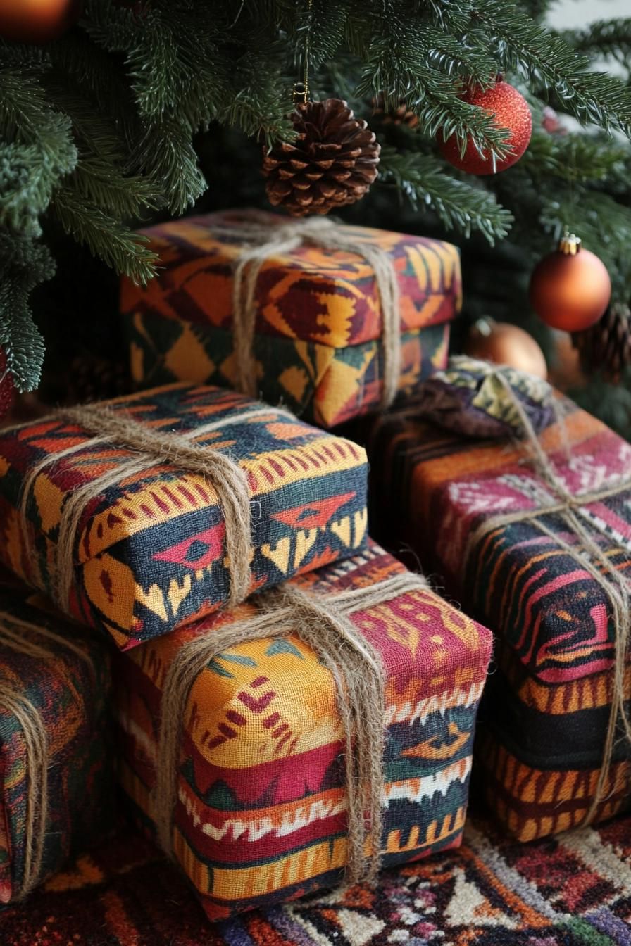 16. Tribal Fabric-Wrapped Christmas Presents - photo 2