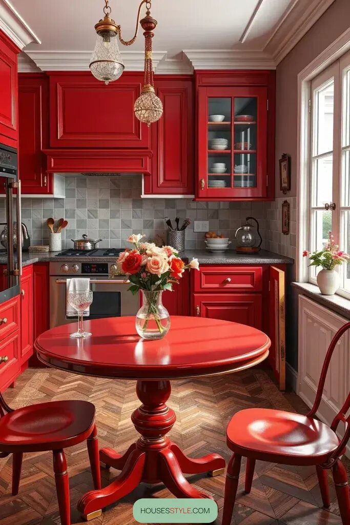 Red Cabinets Paired with White Countertops - photo 2