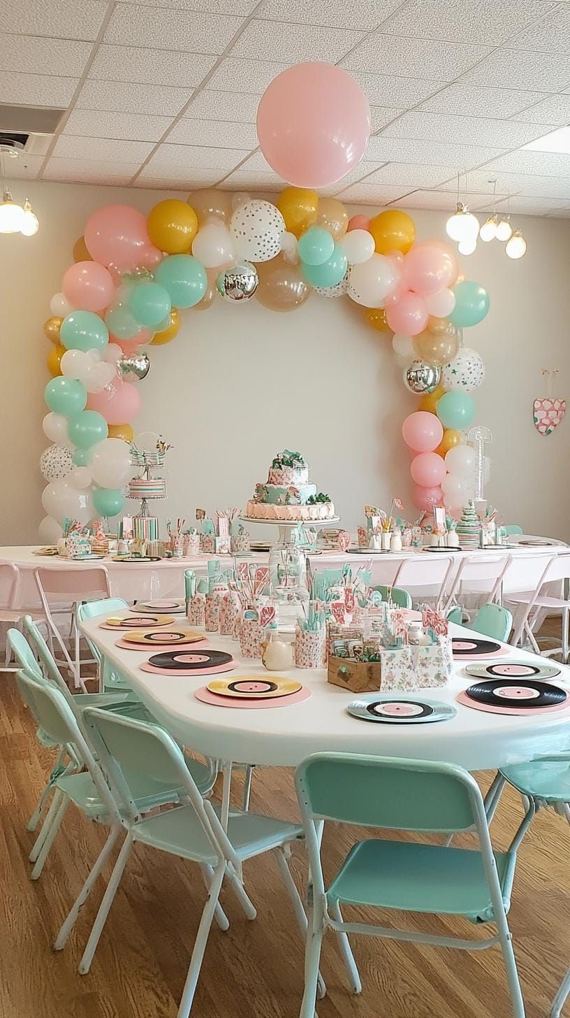 10. Pink and mint beatnik-style party setup