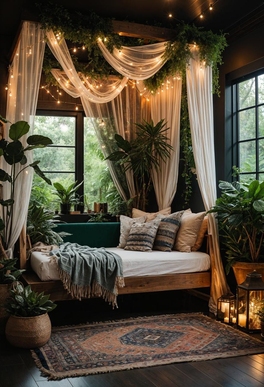 10. Canopy-Draped Boho Retreat