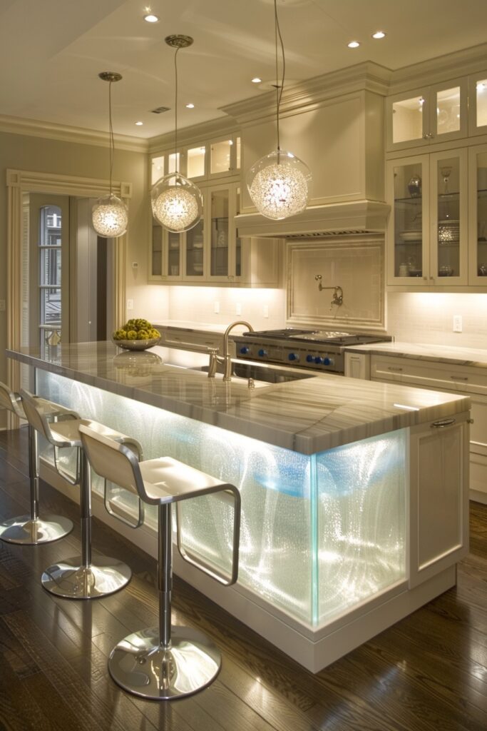 16. Glass-Accented Kitchens with Sophistication