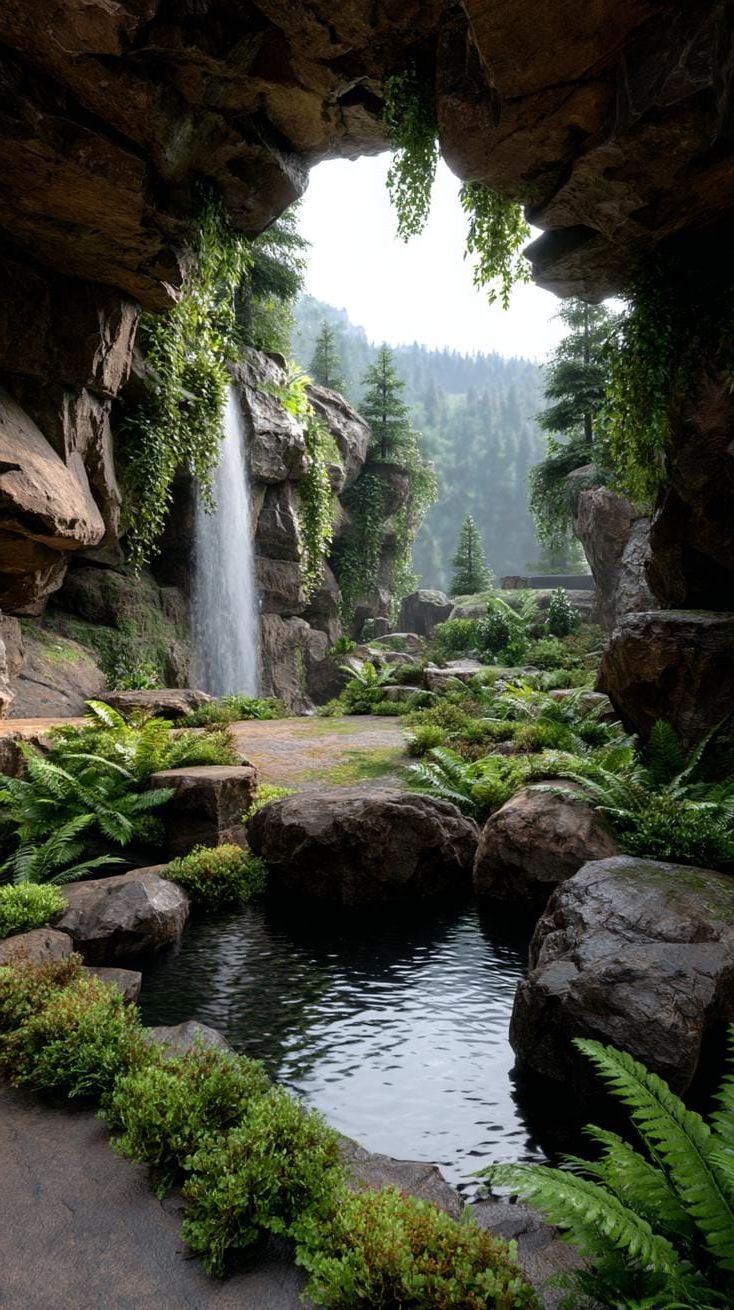 22. A hidden waterfall behind hanging forest vines - photo 2