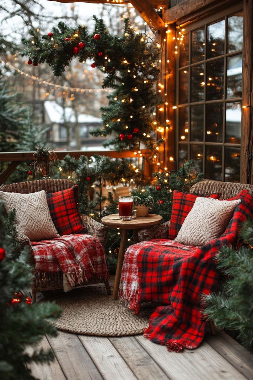 5. Cozy Buffalo Plaid Porch Seating - photo 2