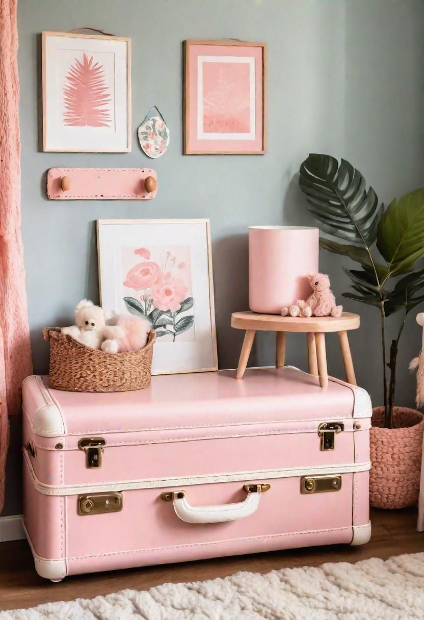 13. Vintage Pink Suitcase Storage