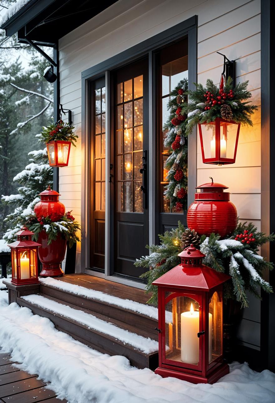 10. Porch Decor with Red Lanterns and White Candles - photo 3