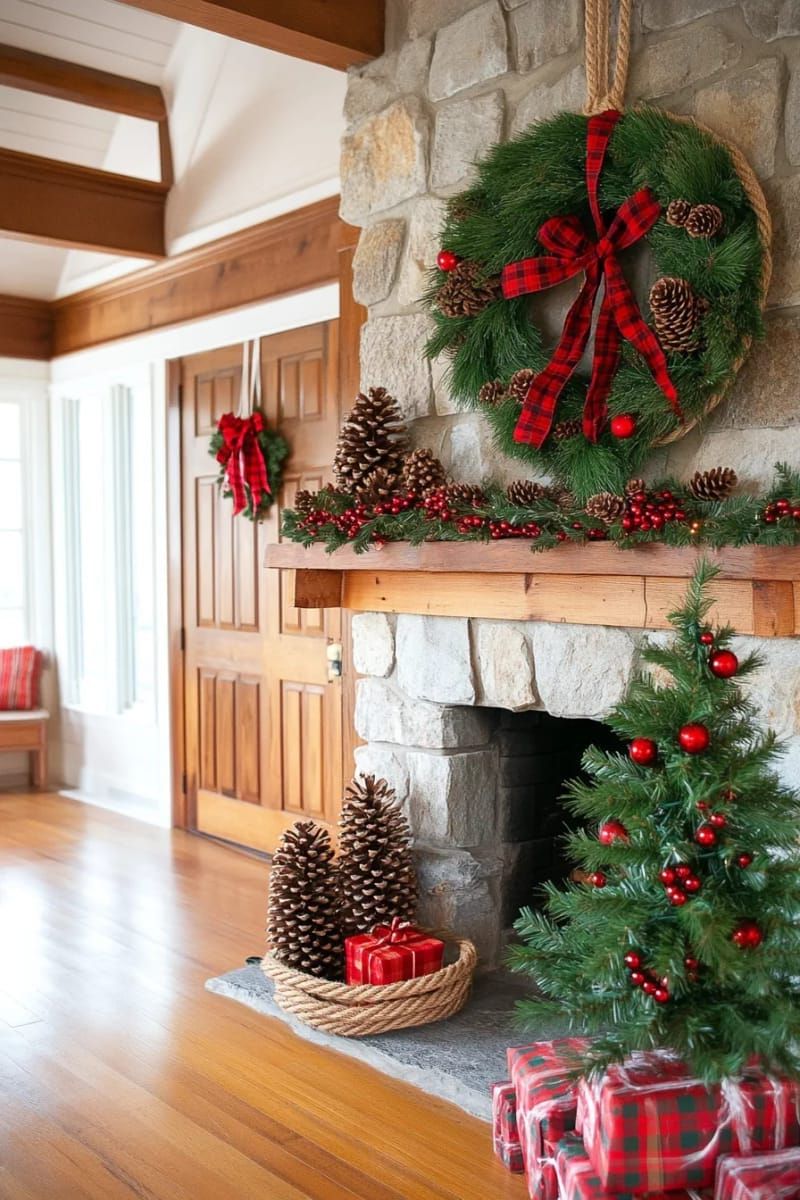 19. Rope wreath with cedar, pinecones, and tartan ribbon - photo 2