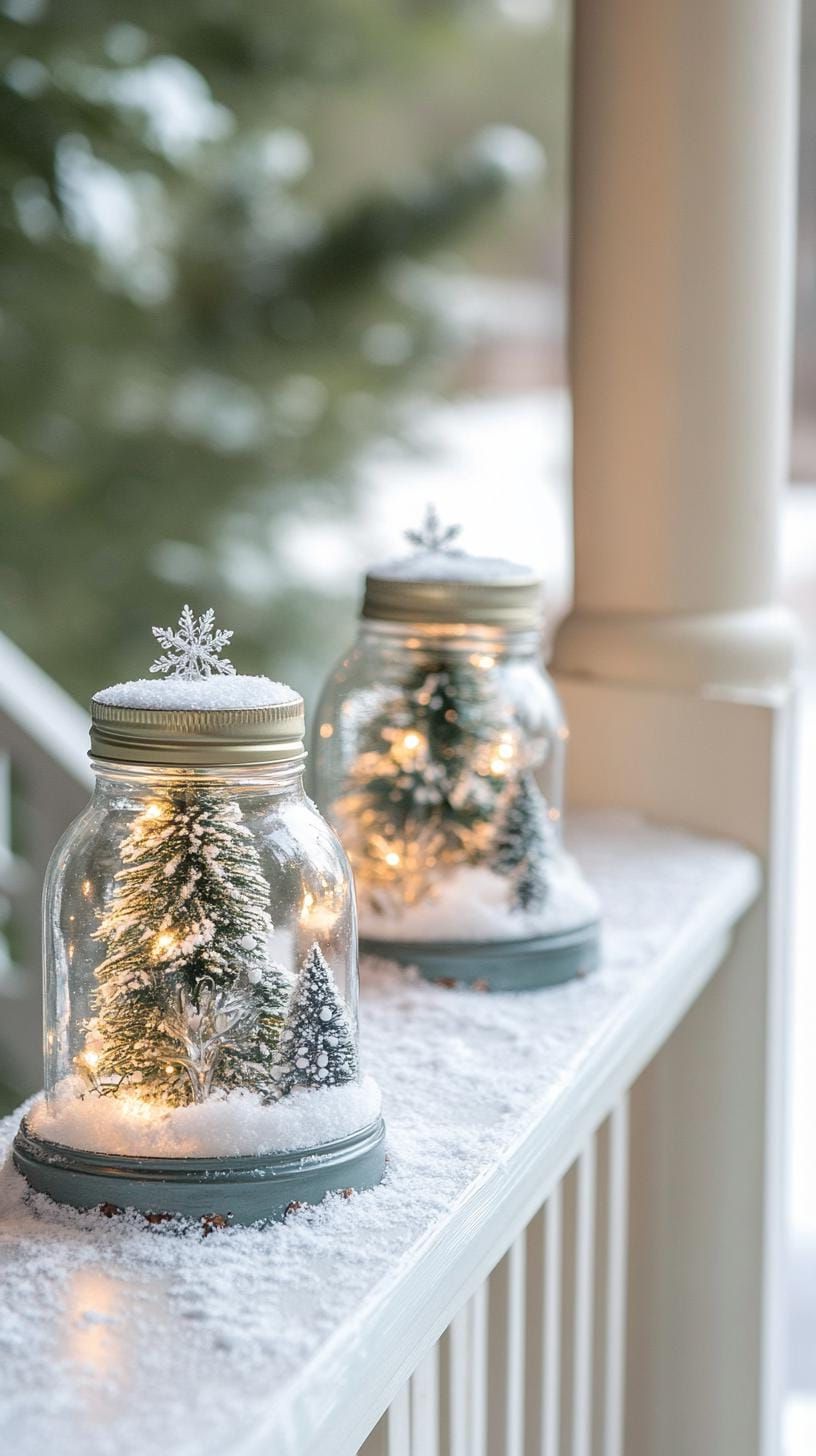 2. Frosty Mason Jar Snow Globes with Nature Scenes