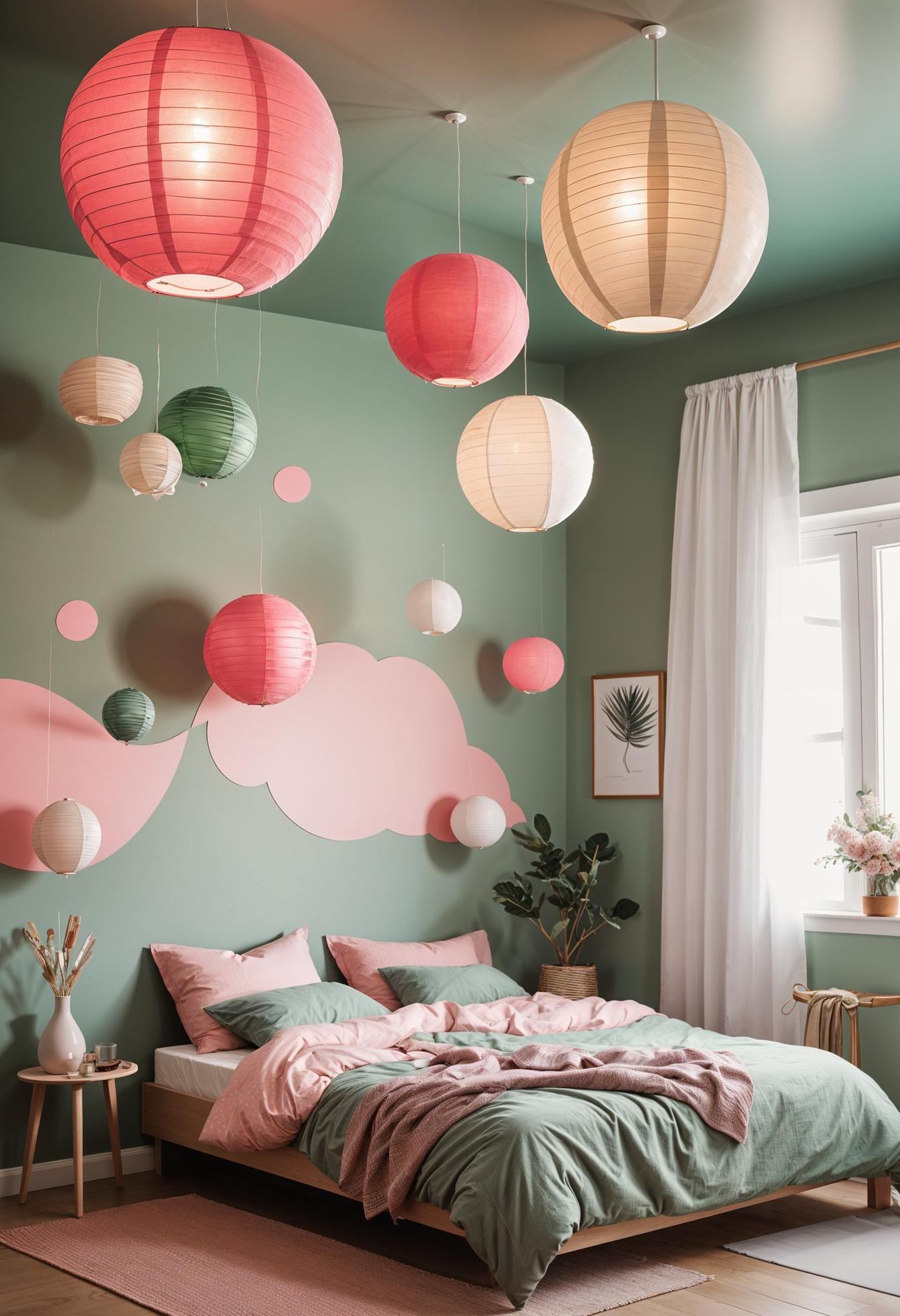 30. DIY Sage Pink Lantern Cluster