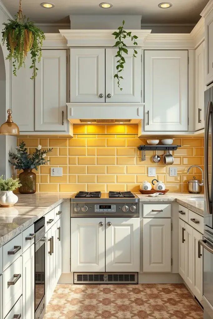 Glossy Butter Yellow Backsplash Tiles For Extra Shine