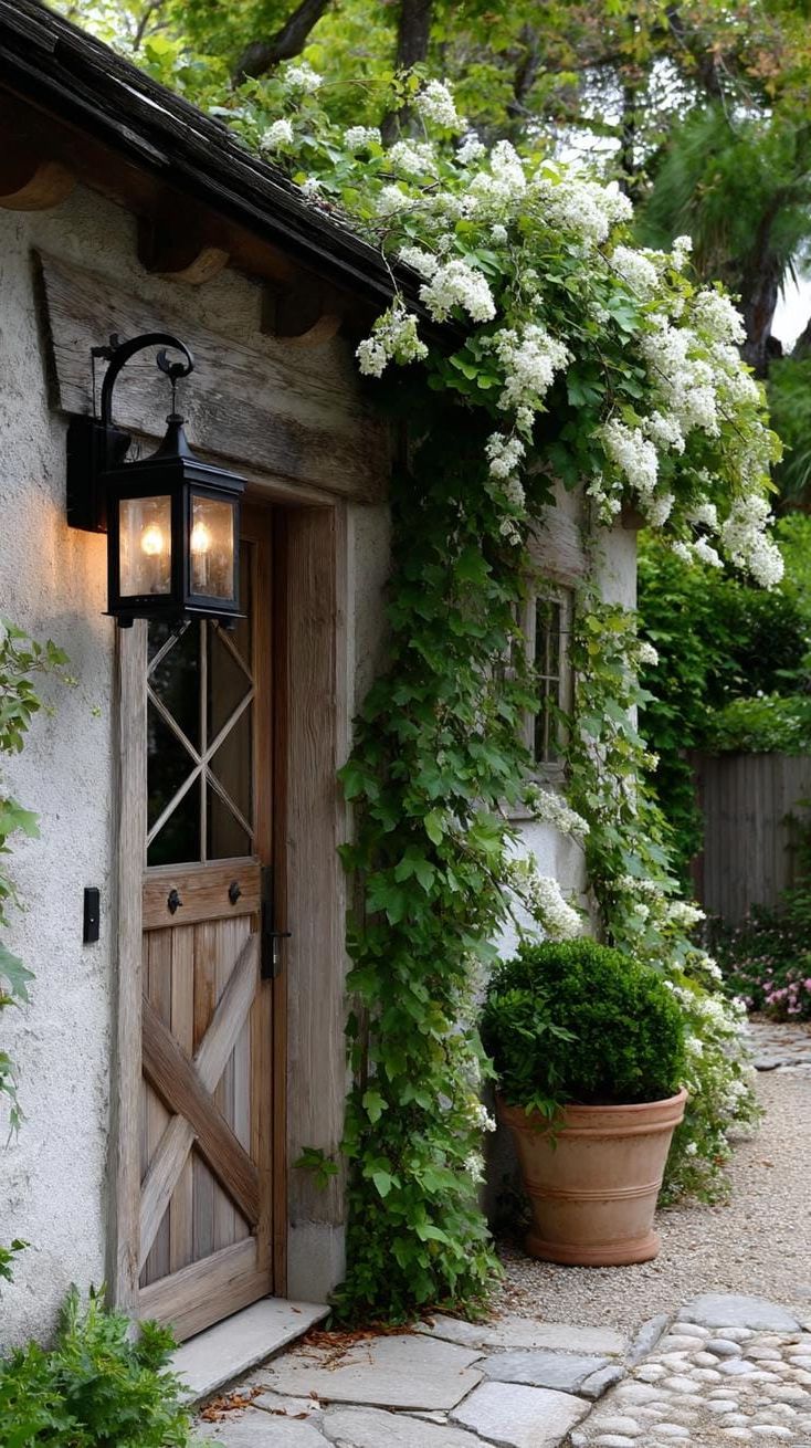 15. An Ivy-Covered Gate Lit by Lantern