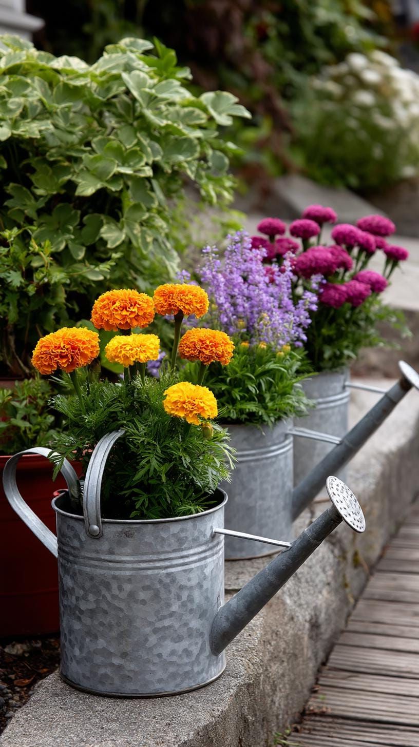 2. Turn Vintage Metal Watering Cans Into Planters