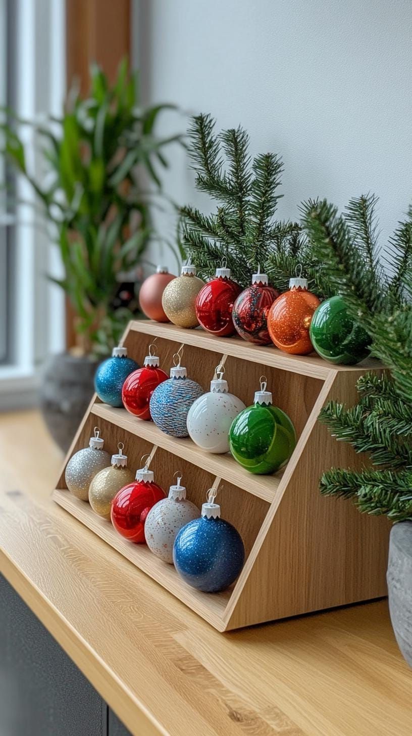 4. Triangular wooden shelf for colorful ornaments - photo 2