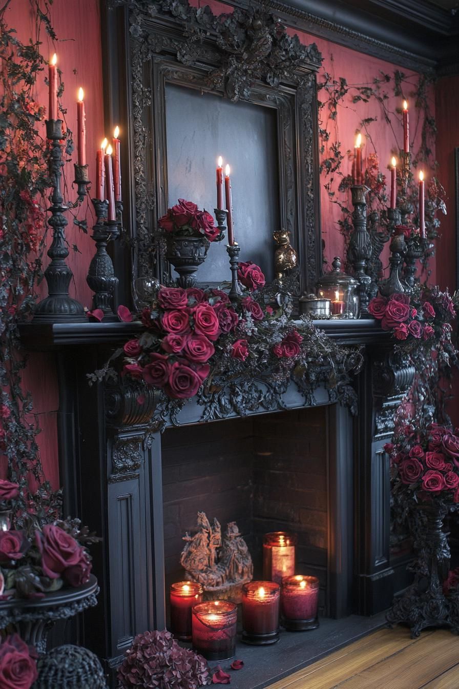 7. Gothic Christmas Mantel Styling