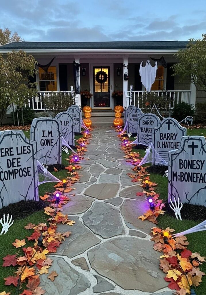 7. DIY Gravestone Markers with Funny Epitaphs