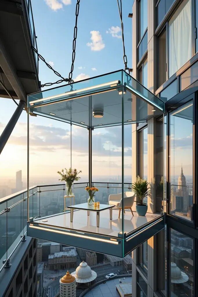 Suspended Glass Box Balconies in Midair