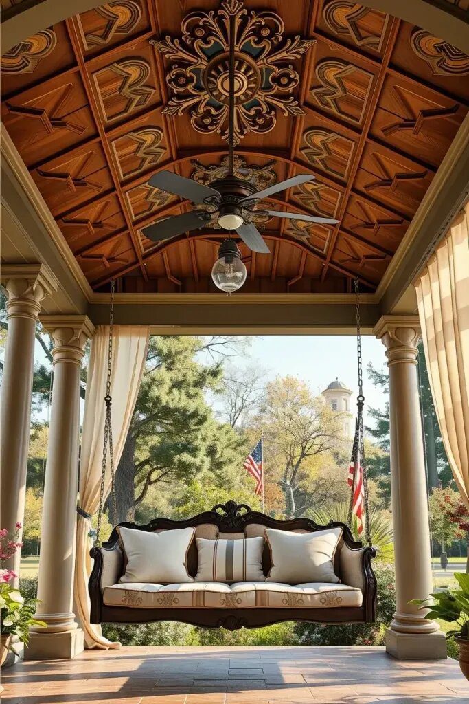 Dramatic Ceiling Art Above the Swing