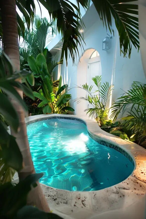 Tropical Greenery Wraps This Relaxing Pool Oasis